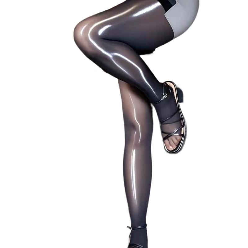 1Pair Smooth Shiny Women's Leggings Socks Black High Waist Pantyhose Glossy Socks Pantyhose Horse Oil Socks