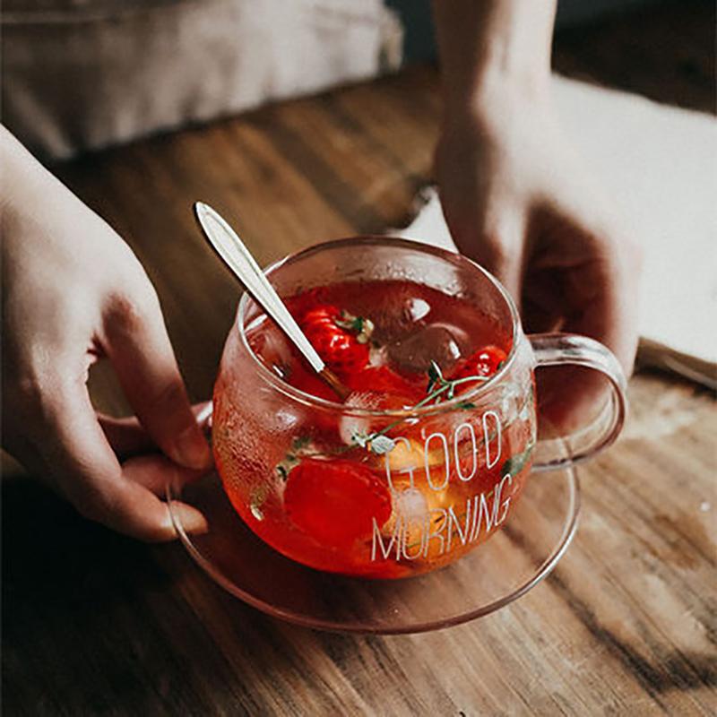 KEMORELA Letter Transparent Glass Cup Creative Coffee Drink Dessert Breakfast Milk Cup Glass Mugs Handle Drinkware Couple Gift