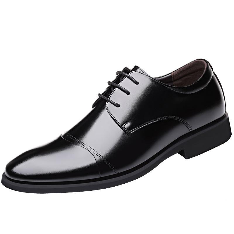 Leather Shoes Men's Autumn Business Dress Genuine Leather Men's Casual Black Pointed Inner Height Increase Men's Shoes Leather Shoes