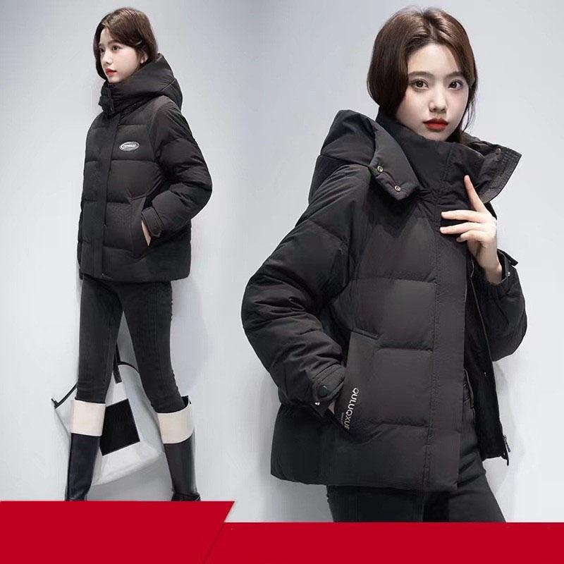 Damen Winterjacke mit Kapuze, dick, warm, Baumwolle, Pufferjacke, Langarm, Parka, Taschen, einfarbig, Übergröße