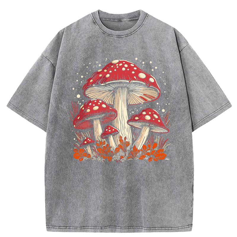 Red Mushroom Personality Graphic Print Women Washed T-Shirts Summer Cotton T Shirt Y2K Loose Short Sleeves Clothes