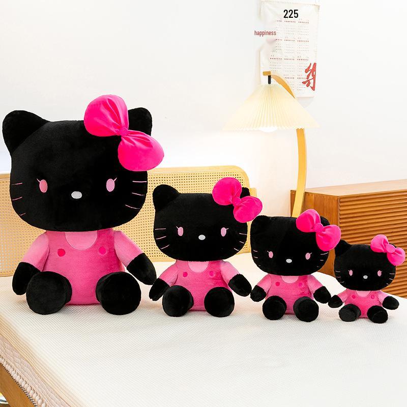 

Dreamy KT Cat Doll with Black Floral Skirt - Plush Clip Legs Bedtime Pillow Gift for Girls 30cm