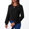 Colors In Stock 2025 Winter New Women's Round Neck Buttoned Patchwork Sweatshirt Bottoming Shirt