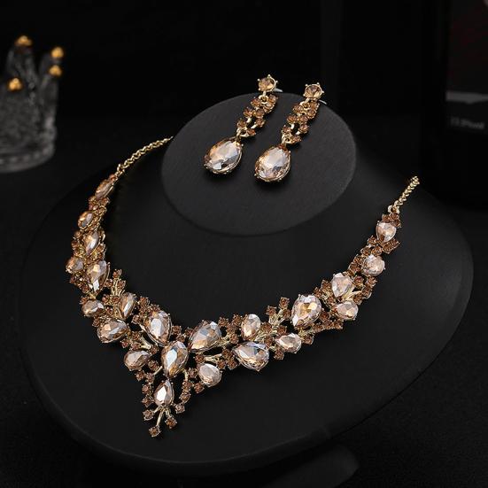 1 Set Hochzeitsohrringe Verlängerungskette Faux-Kristall Strass eingelegt Ankleiden Glitzer Dinner Damen Schmuck Halskette Weibliches Accessoire