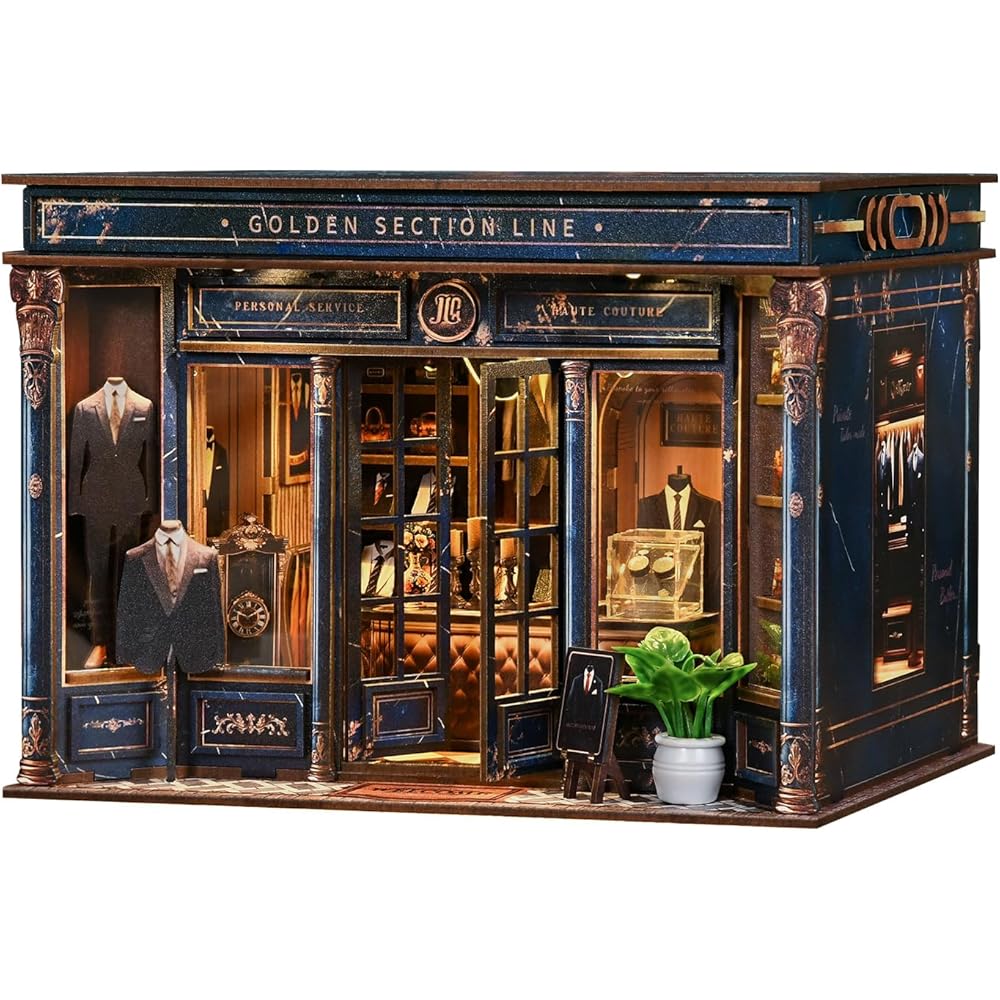 CRESYMME Miniature Dollhouse Book Nook Kit Wooden DIY Craft Quiet Gentleman Tailor Design