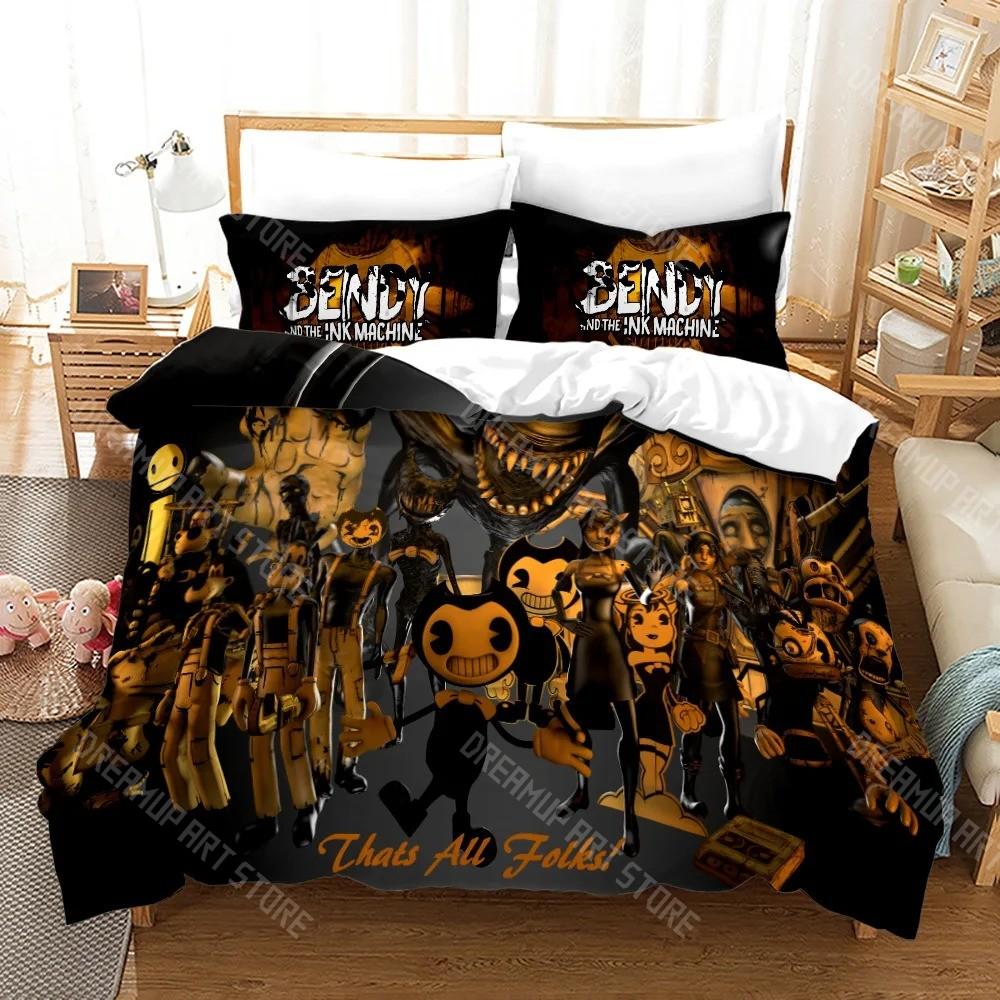 3D Print Anime BENDY Ink Machine Bedding Set Single Twin Full Queen King Size Kawaii Bed Set Adult Kid Bedroom Duvet cover Sets