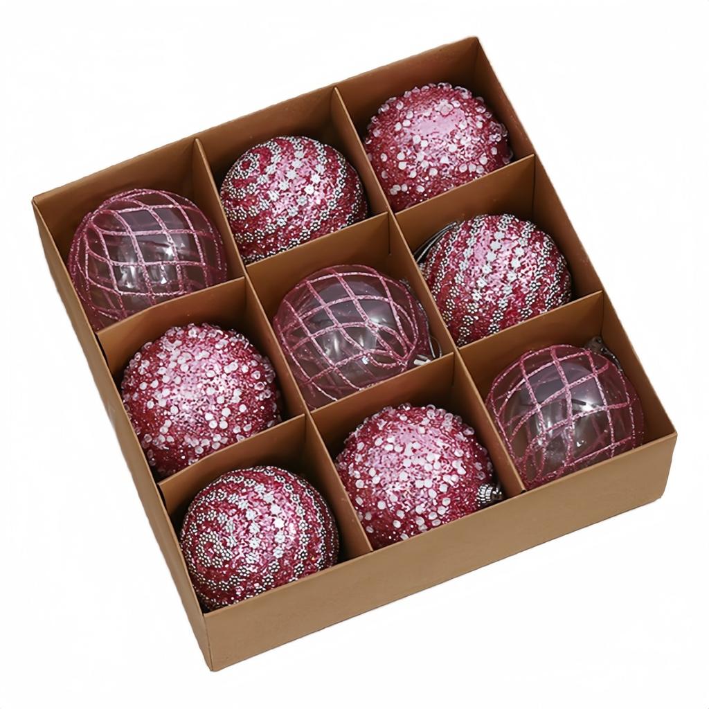 Shimmering 8CM Christmas Ball Ornaments Set of 9 for Festive Tree Decor