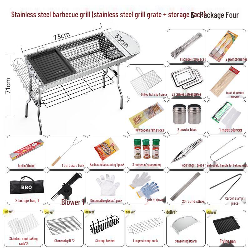 ZISIZ Large Foldable Stainless Steel Charcoal BBQ Grill