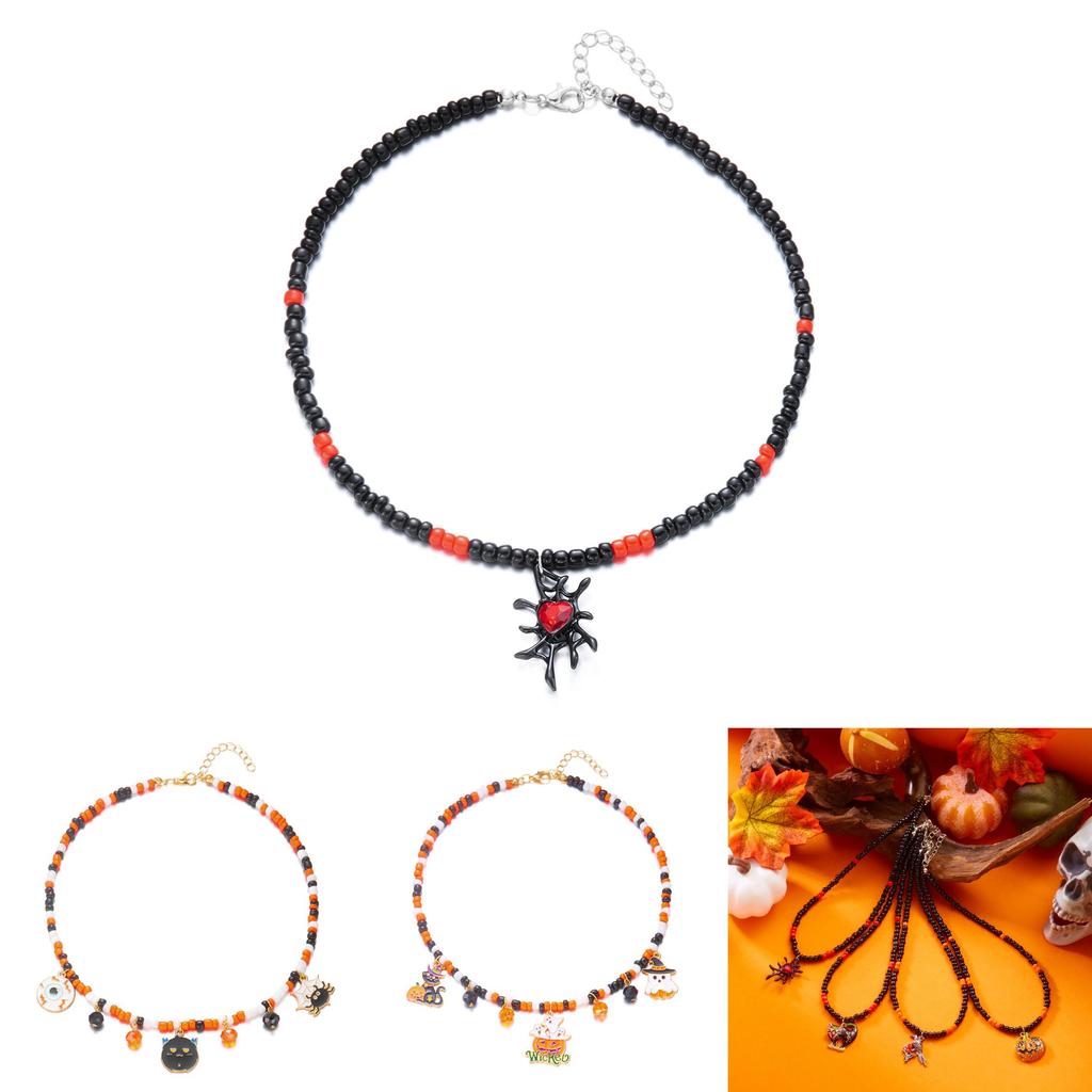 Collier Pendentif Toile d'Araignée Gothique d'Halloween avec Strass pour Hommes et Femmes