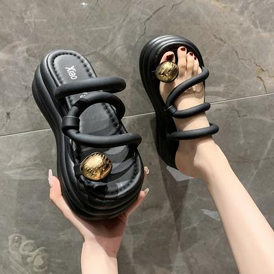 Mode Extérieur Femmes Clip Orteil Sandales Plateformes Épaisses Talons Hauts Claquettes Gladiateur Femme Tendance Été Plage Loisirs Tongs 7CM