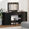 Makeup Table with Mirror Lighting (3 pcs) Black Particleboard