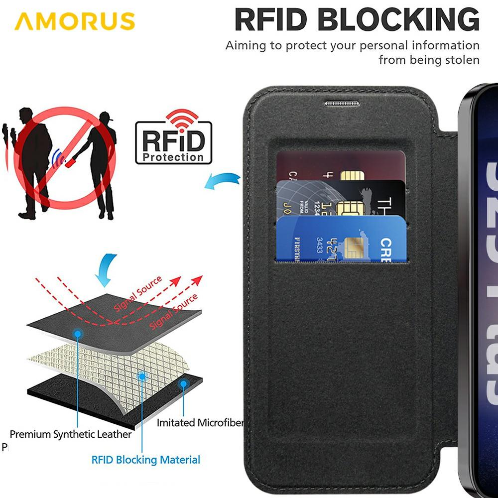 For Samsung Galaxy S25 Case Compatible with MagSafe RFID Blocking Card Holder Leather Phone Cover