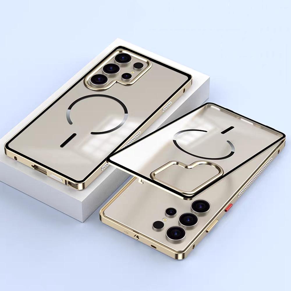 Luxury For Magsafe Magnetic Wireless Charging Phone Case For Samsung Galaxy S26 S25 S24 S23 Ultra Plus Aluminum Metal Clear Bumper Cover