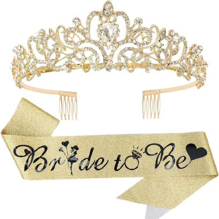 Bride To Be Set Bridal Sash Headband Rhinestones Studded Crown Photo Props