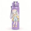 1PC Soft Watercolor Cute Girl Character Pattern 750ml Color Plastic Sports Water Bottle Leakproof Flip Straw Lid Suitable for Sports Office Home Use