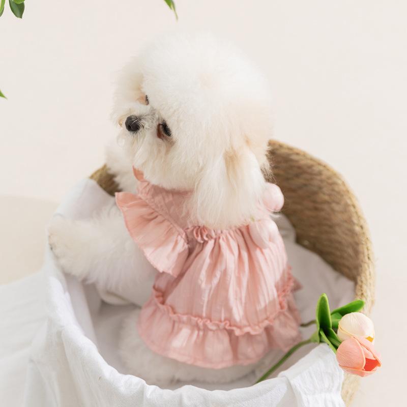 Spring Summer Dog Tulip Pleated Dress Teddy Dress Princess Style Lady Cat Two Feet Pet Dress