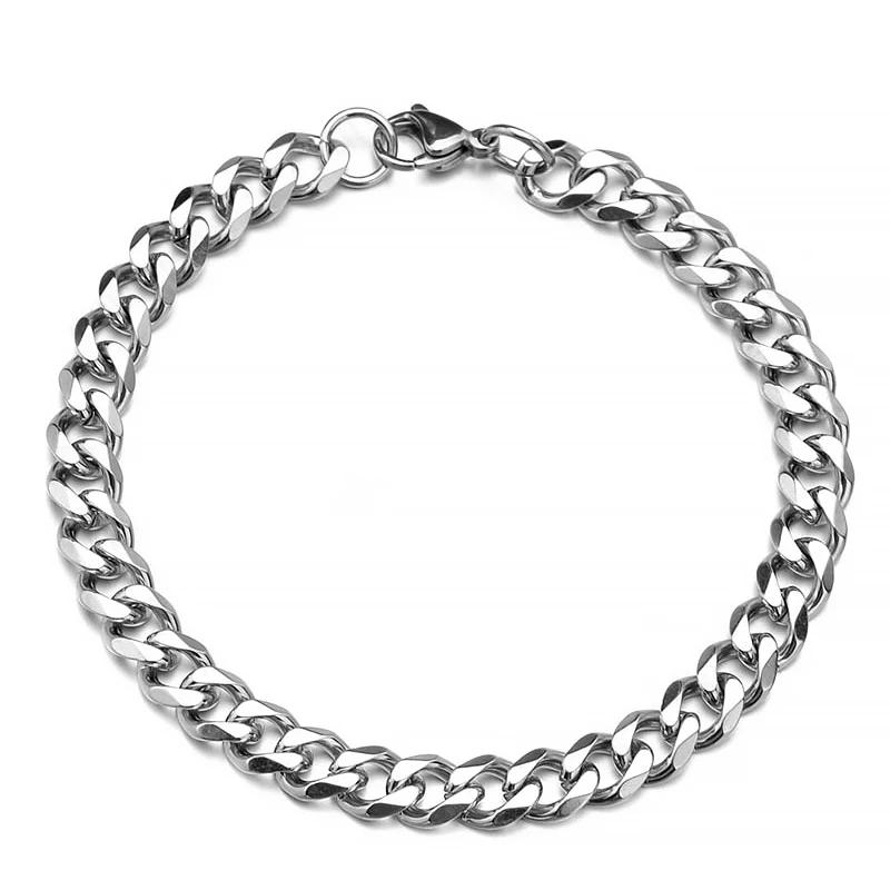 

Fashion Stainless Steel Men Curb Cuban Chain Bracelet Women Bracelet on Hand for Couple Unisex Wrist Hand Jewelry 3mmx18cm серый