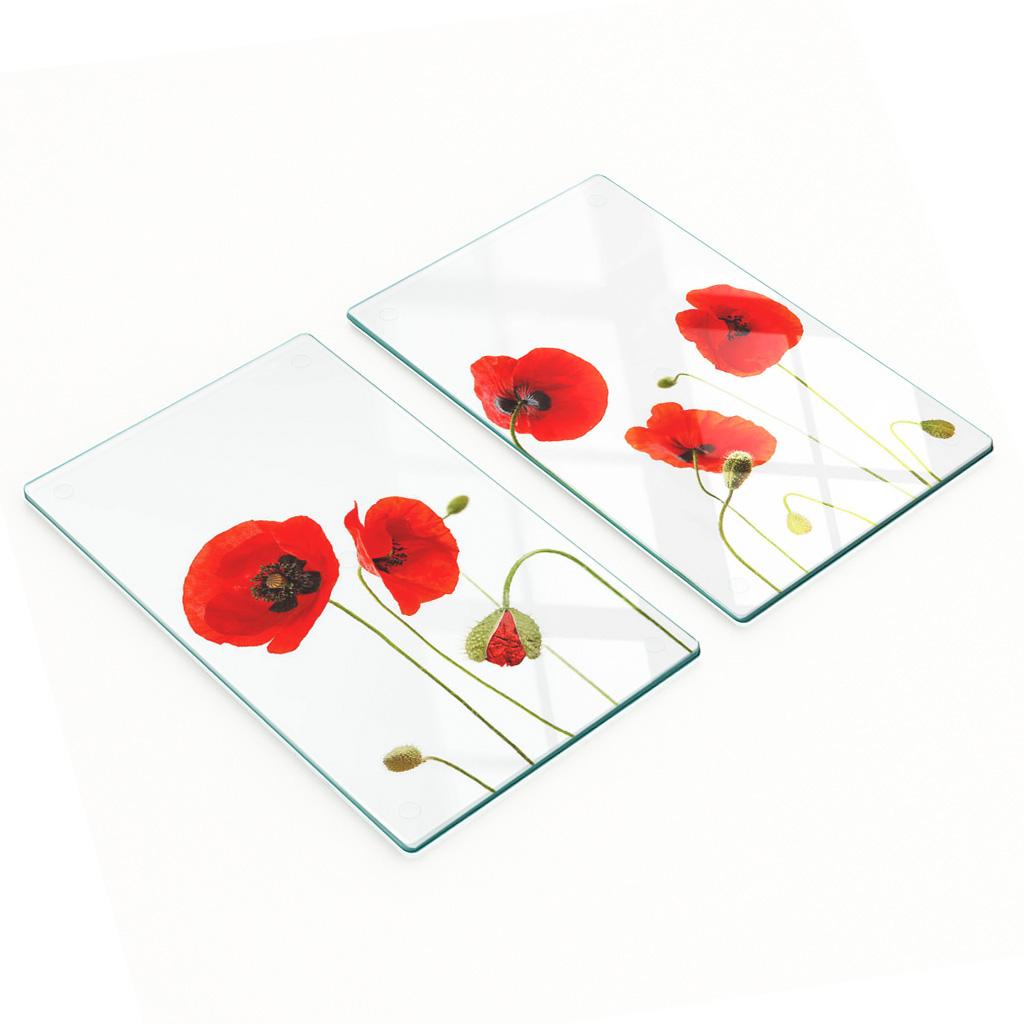 Set of Tempered Glass Kitchen Cutting Boards with Poppy Pattern 2X30X52 Cm