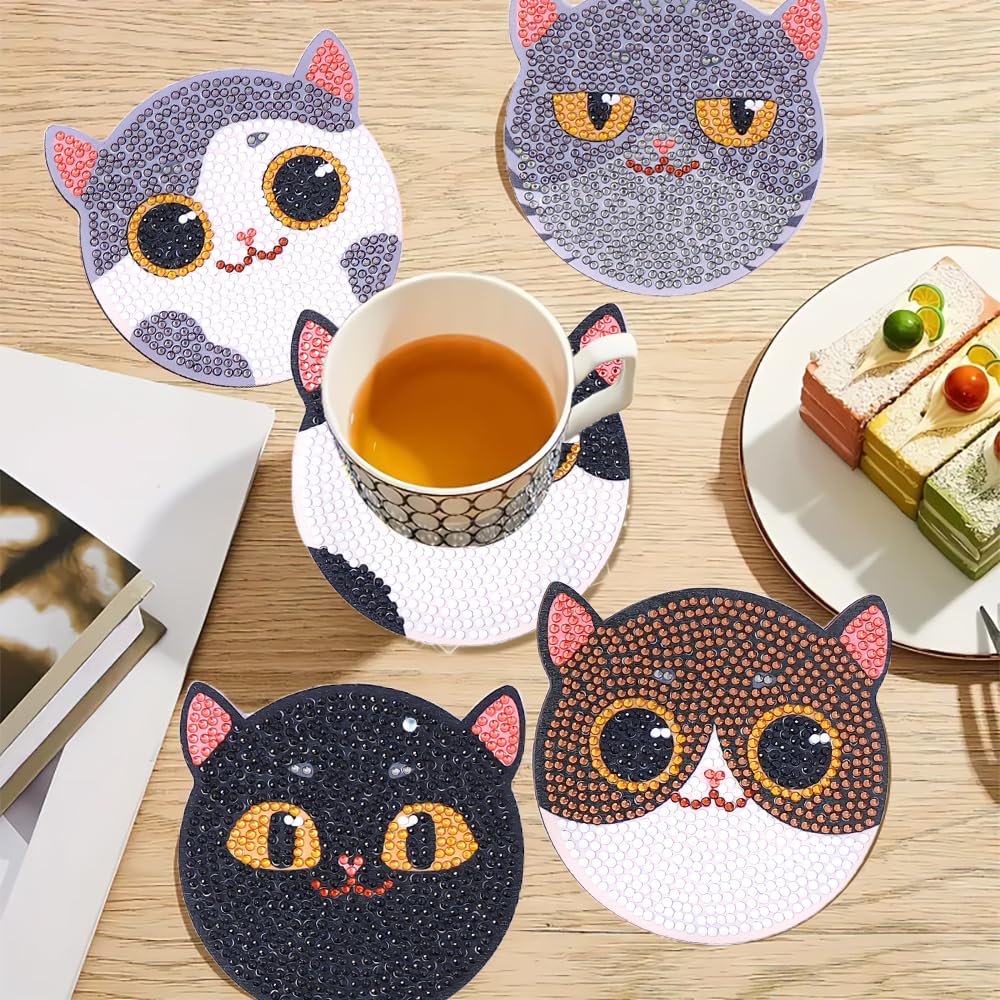 KDSSYFT Diamond Coasters, 8-Piece Set with Holder, Diamond Craft Kit, 5D Diamond Painting Kit, DIY Decoration, Cute Craft Kit, Art Craft Supplies for