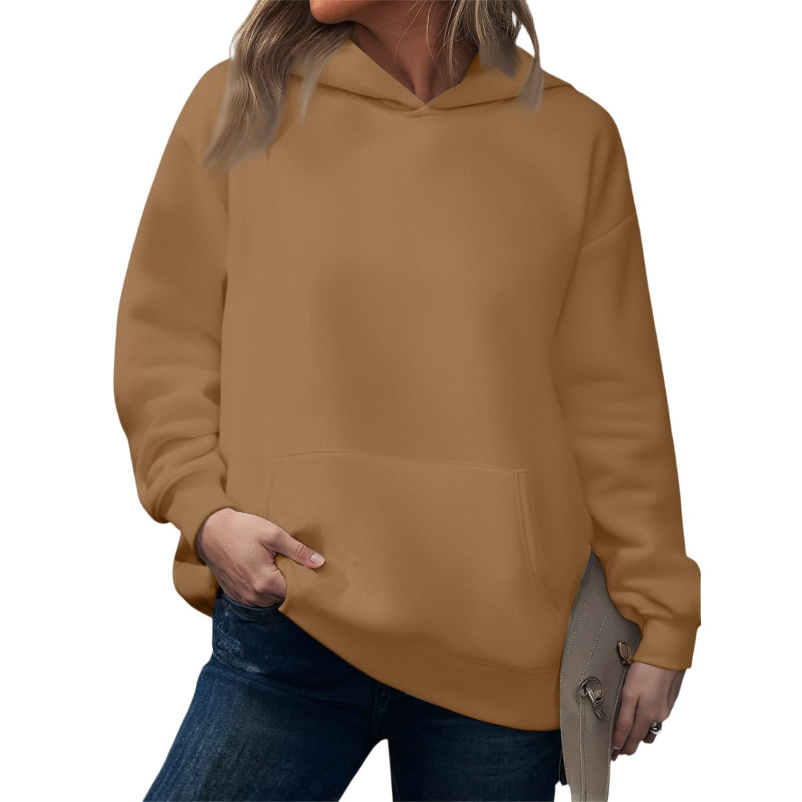 

Модная женская толстовка с капюшоном, повседневный топ с карманом, свободный пуловер L верблюд