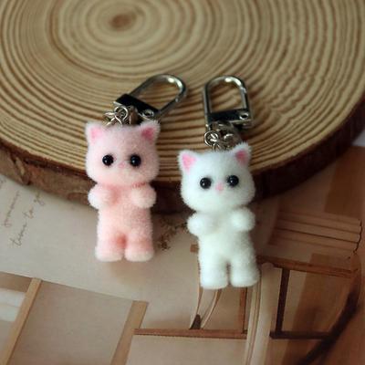 Three-Dimensional Flocking Resin Kitten Keychain & Bag Charm - Handmade DIY Jewelry Accessory, Fun and Cute