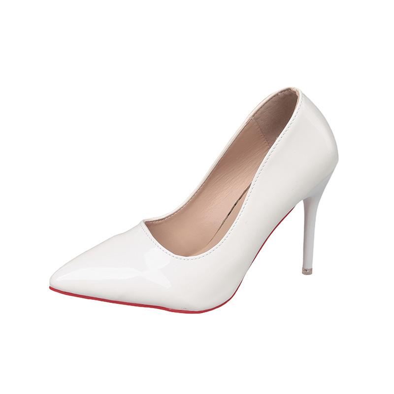 

Мода 2025 Новый темперамент Супер высокие тонкие каблуки Туфли Женские лодочки Острый носок Разноцветная лакированная кожа Шпилька Свадебные туфли 35