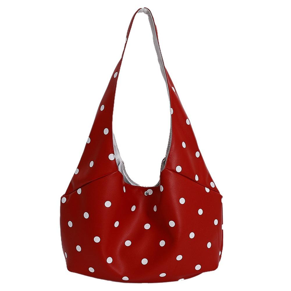 Trendy Retro Women Tote Bag PU Polka Dots Pattern Shoulder Bag Large Capacity Hasp Closure Handbag