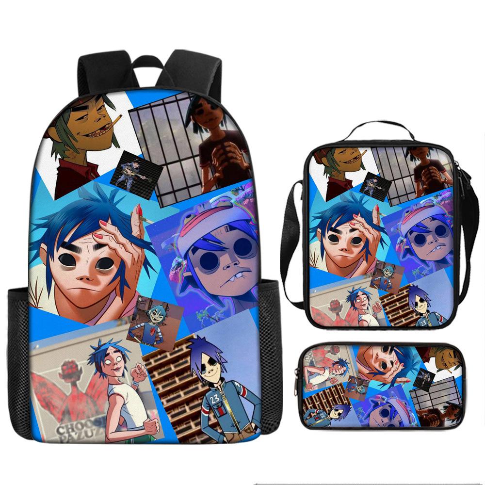 Hot selling British virtual band Gorillaz student backpack cartoon children's backpack shoulder bag pencil case three piece set