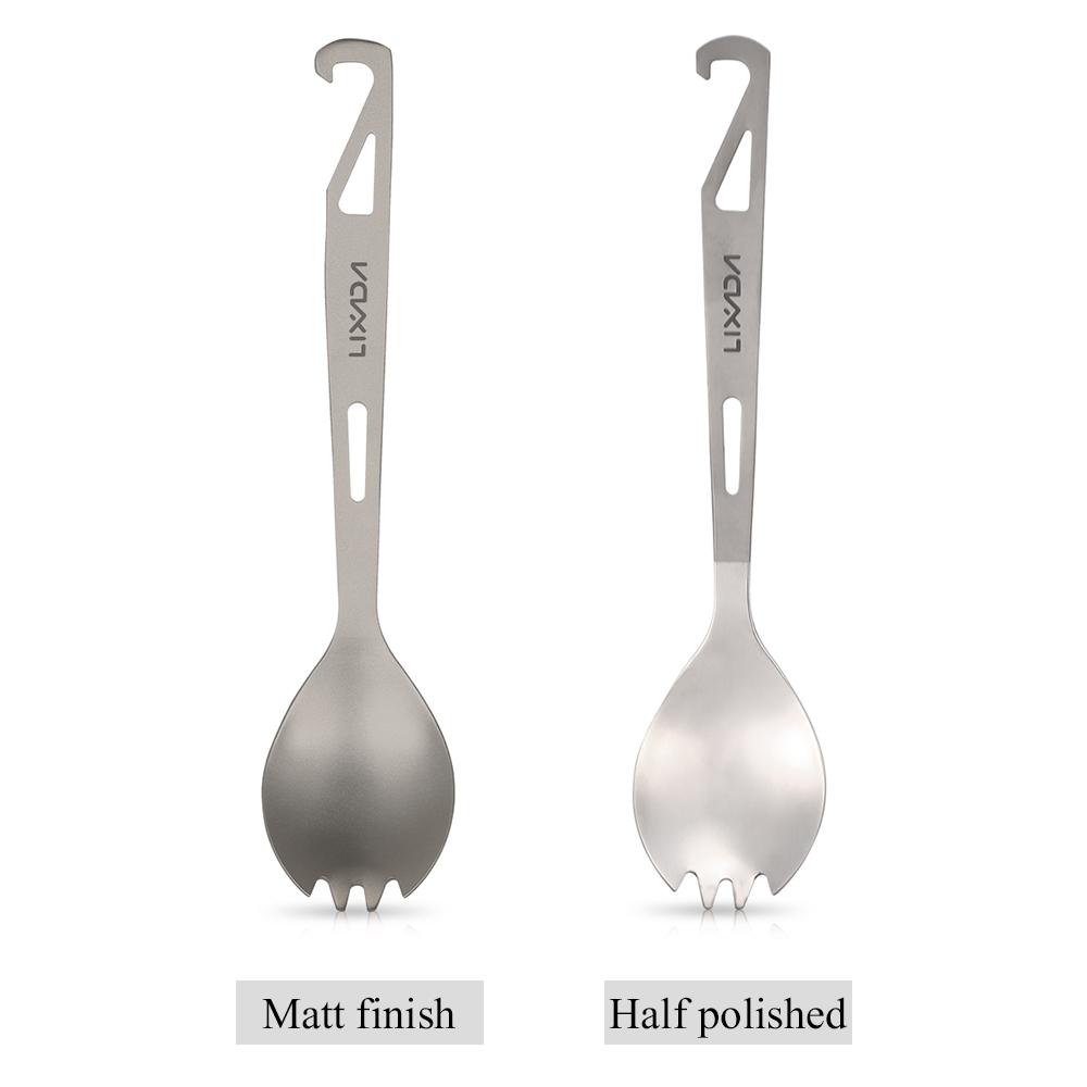 Lixada Titanium Spork med flasköppnare Lätt utomhus middagssked gaffel för resor Camping Backpacking