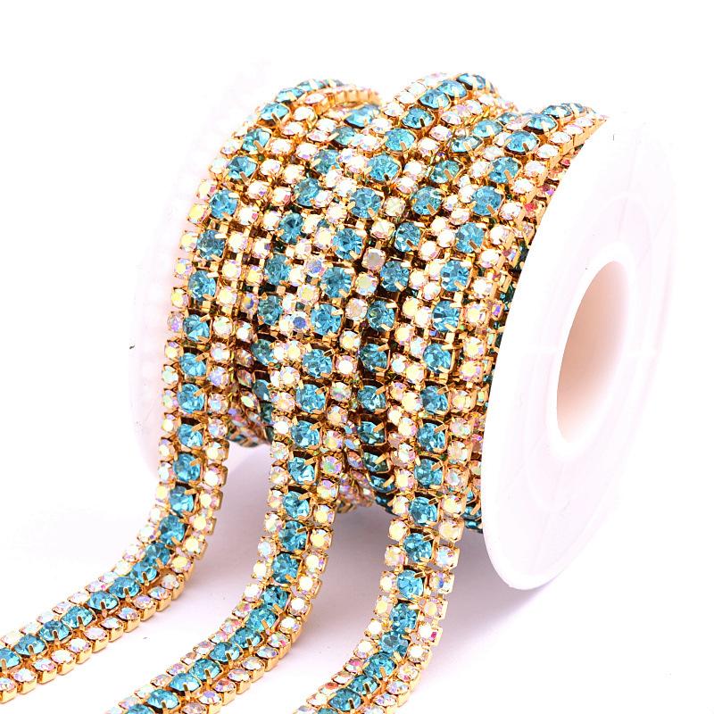 

3 ряда из двух маленьких и одной большой золотой нижней цепочки с когтями, стразы, интенсивные декоративные аксессуары для одежды своими руками ss8+ss16