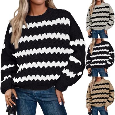 Women's Fashionable Loose Knit Pullover Striped Sweater
