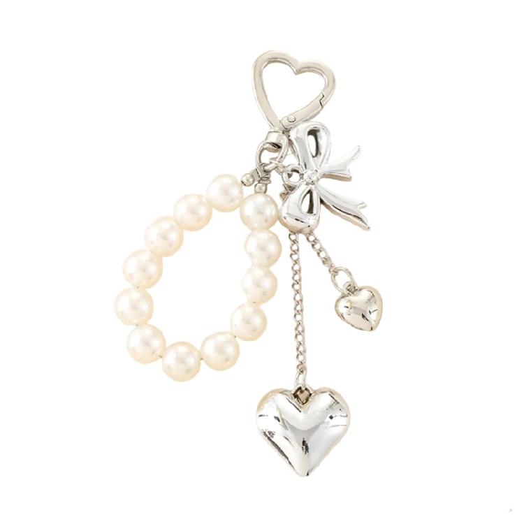 Pearls Bows Keychain Bag Charms Car Keyrings Bag Charms Accessories for Purse Backpack Decorations Valentines Day Gifts