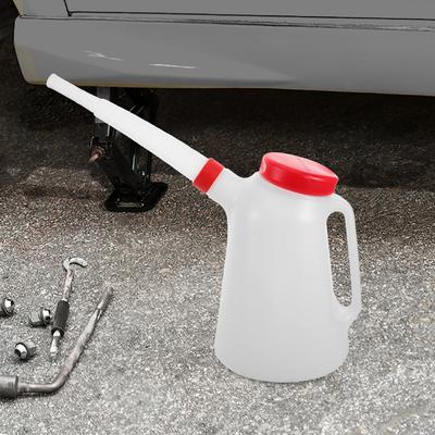 Red Plastic 5L Oil Jug Long Spout Durable Lightweight Engine Lubricant Measuring Dispenser Automotive Funnel Car Boat Injector