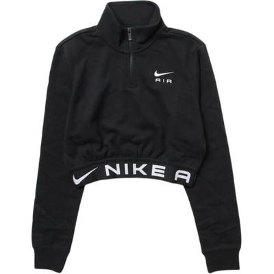 Letter Print Stand Collar Half-Zip Cropped Sweatshirt Women Tops Black FB8068-010