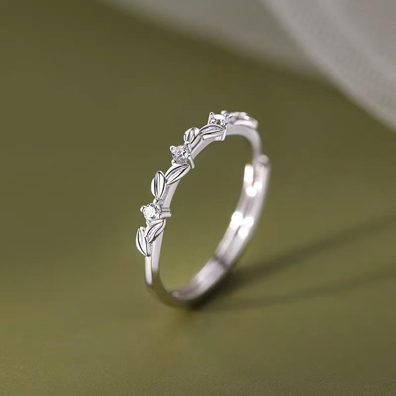 925 Silver Zircon Ear of Wheat Adjustable Ring For Women Party Cute Fine Jewelry Niche Design Plant Accessories