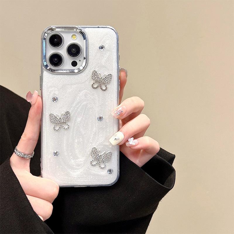 

Rhinestone Butterfly Mobile Phone Case For Iphone15Promax Epoxy Glitter Apple 17 Internet Celebrity 16 Women S Light Luxury iPhone 7/8/SE 2020