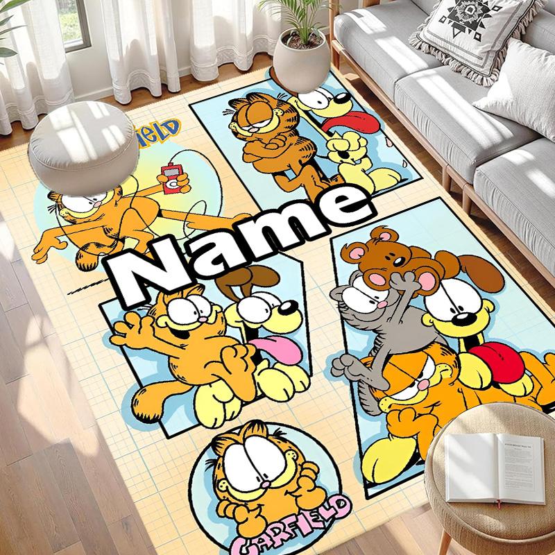 Custom Name Personalized Garfield Print Carpet, Versatile Home Decor Rug, for Playroom, Apartment, Balcony, Entryway, Hallway Gift