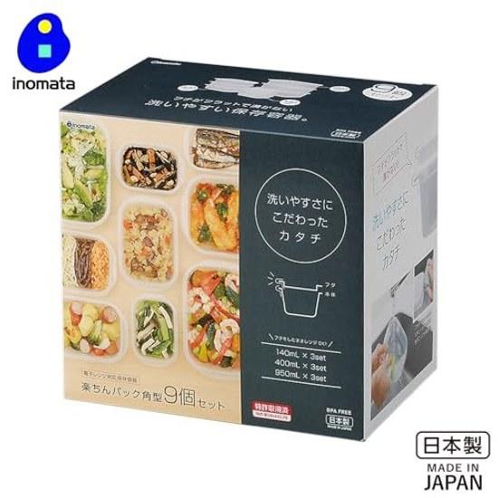 Inomata-k Storage Container Rachin Pack Square Type 9-piece Set Clear White Made Japan Microwave Safe Lid Freezer Refrigerator Defrost Food Plain 1830