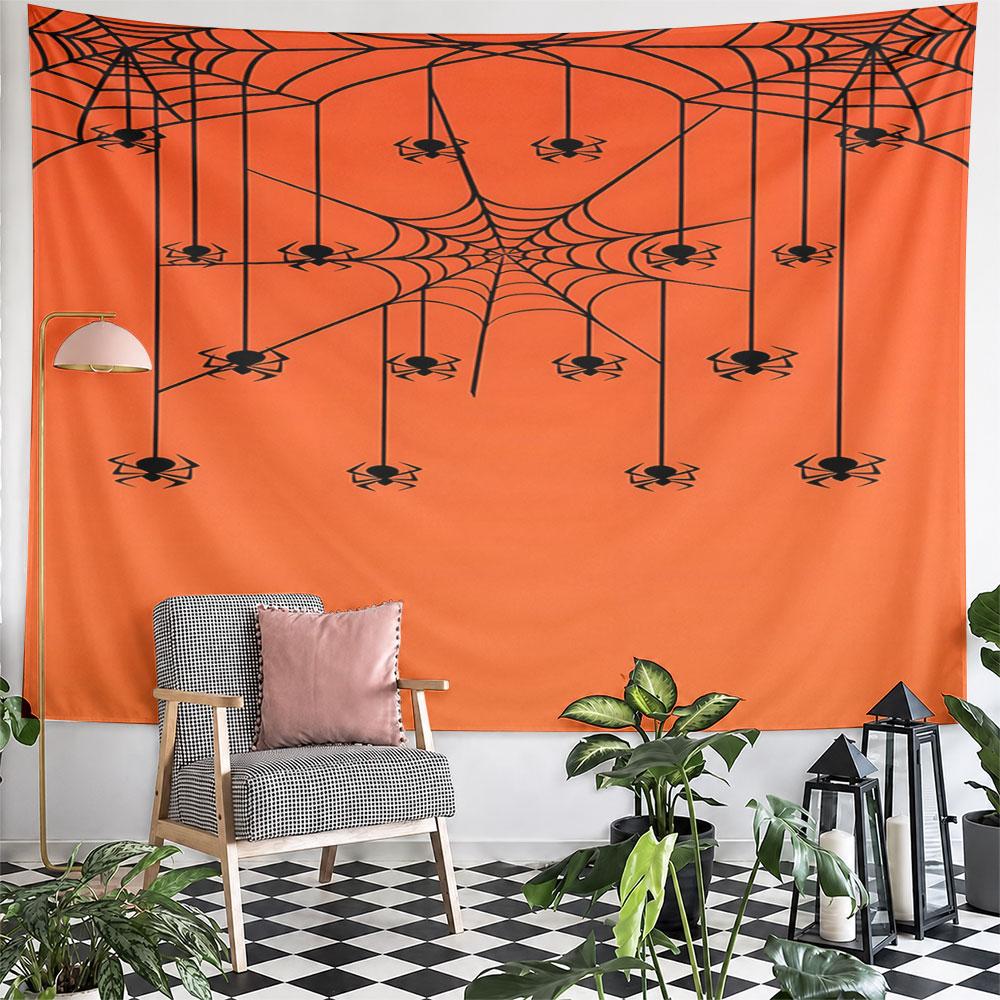 Spider Web and Hanging Spiders Design Pattern Wall Hanging Tapestry Decorative Tapestry Home Decor for Bedroom and Living Room