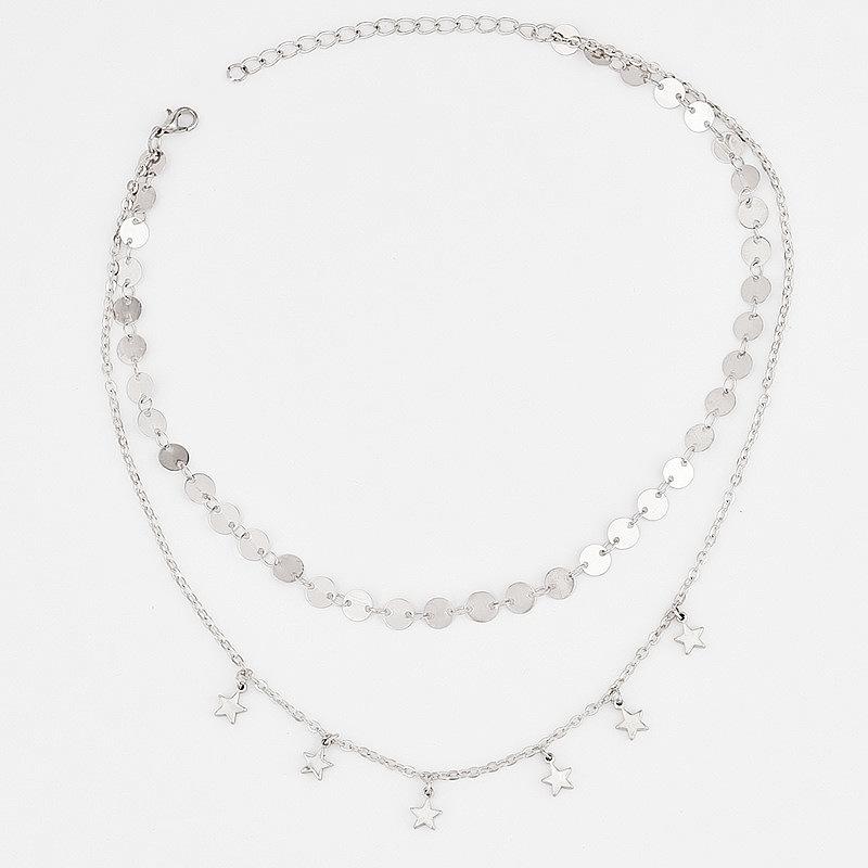 Bohemian Neck Chain Personalized Creative Handmade Clavicle Chain, Double Sequined Star Pendant Necklace