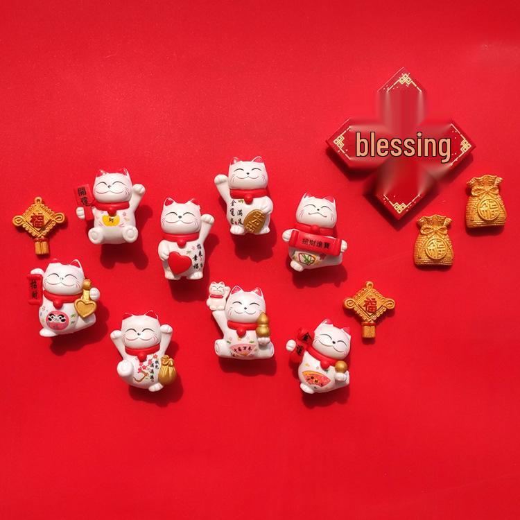 3D Chinese New Year Cat Magnet - Festive Spring Festival Refrigerator Sticker