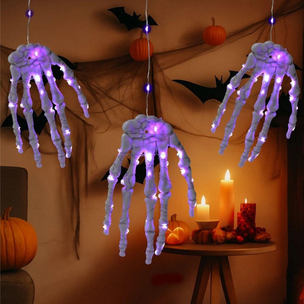 LED Lighted Skeleton Hand Props Handmade Halloween Decorative Lights  Atmosphere Props