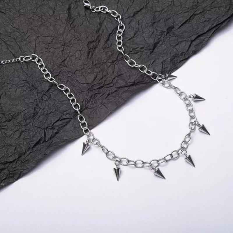 Unisex Necklace Hollow Chain Rivet Decor Solid Color Hop Adjustable Length Hip Party Style Punk Club Choker