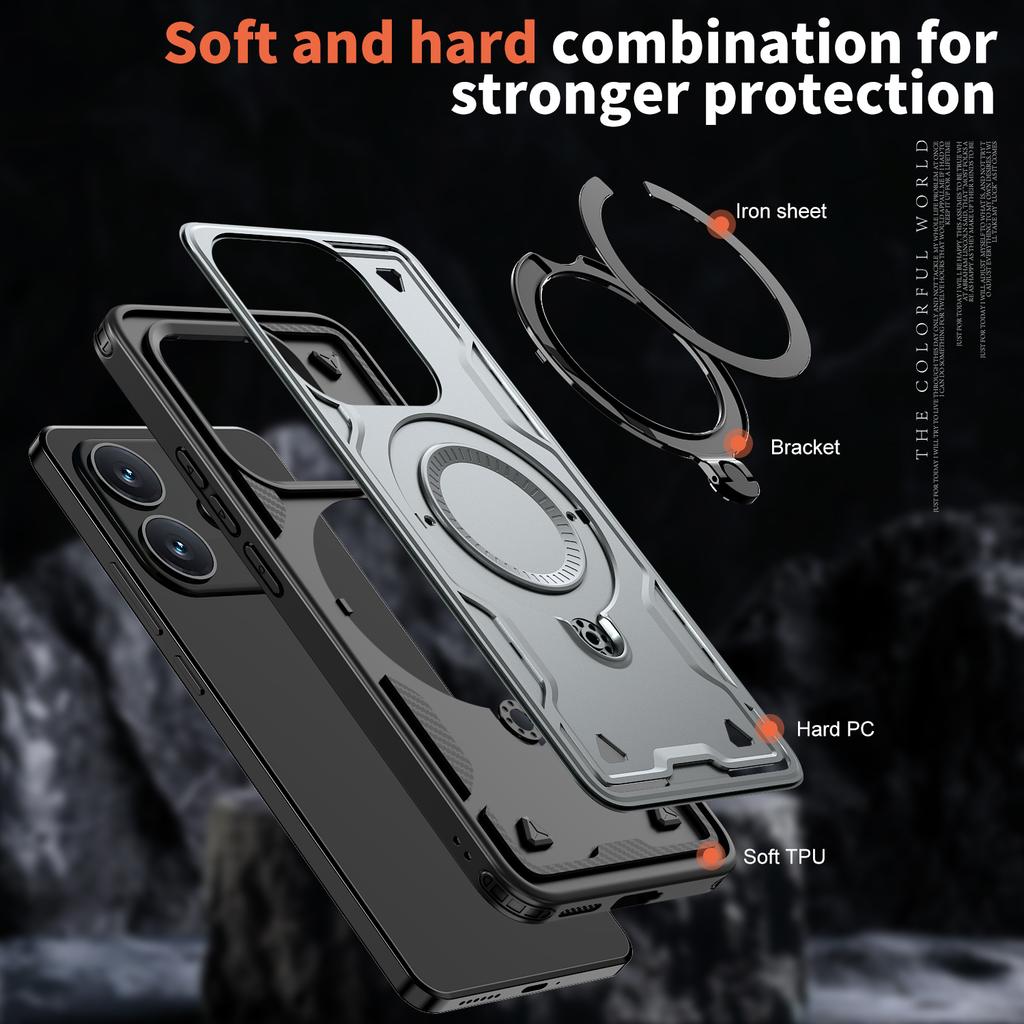 Armor Shockproof Case For Xiaomi Redmi Note 14 4G Global 163.3mm EU 164.8mm 360° Rotating Magnetic Stand TPU Plastic Phone Cover