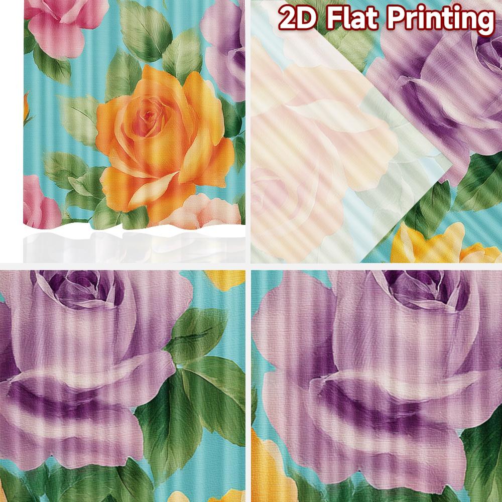 Flache Druckvorhänge Ohne Stange Florales Rosenstraußmuster Modische Gardinen für das Neue Jahr Gardinenset mit 2 Stück Modern Hergestellt Polyester