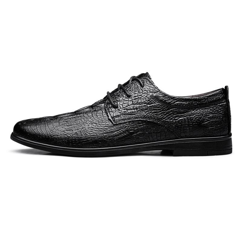 Three-dimensional embossed crocodile pattern business casual men's leather shoes fashion style round head lace-up leather men's shoes
