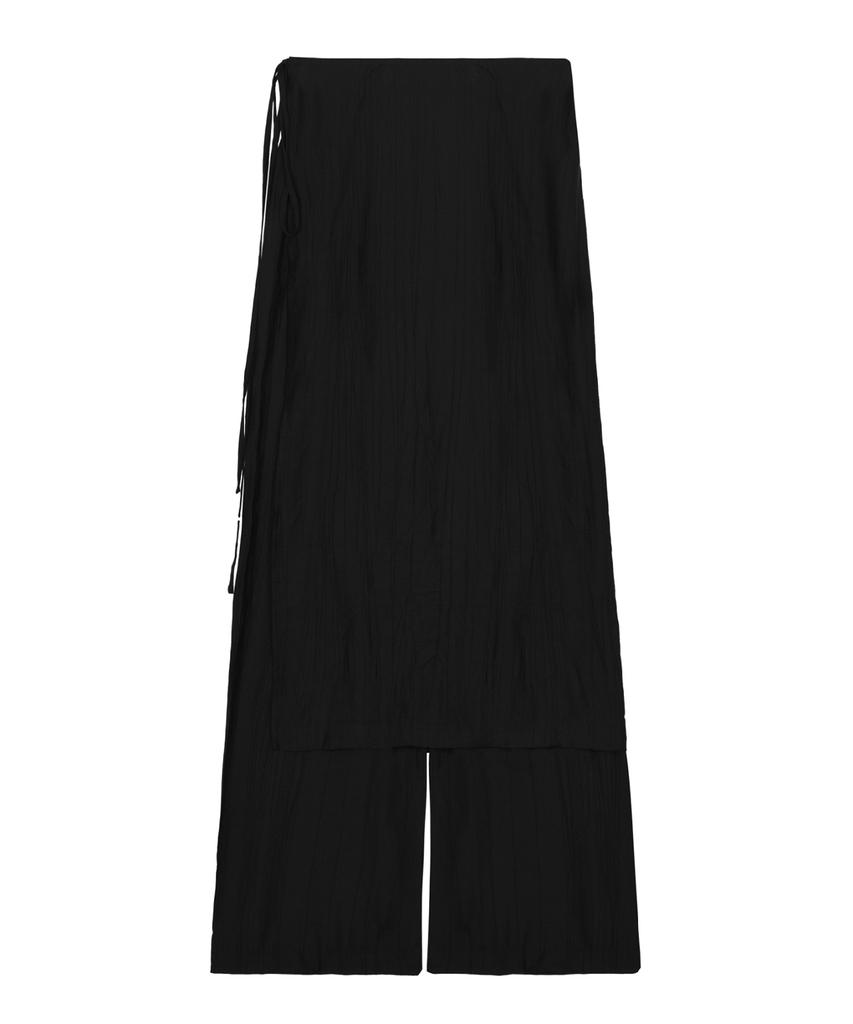 Nigaennikol Wrinkle Layered Wrap Skirt Pants_Black