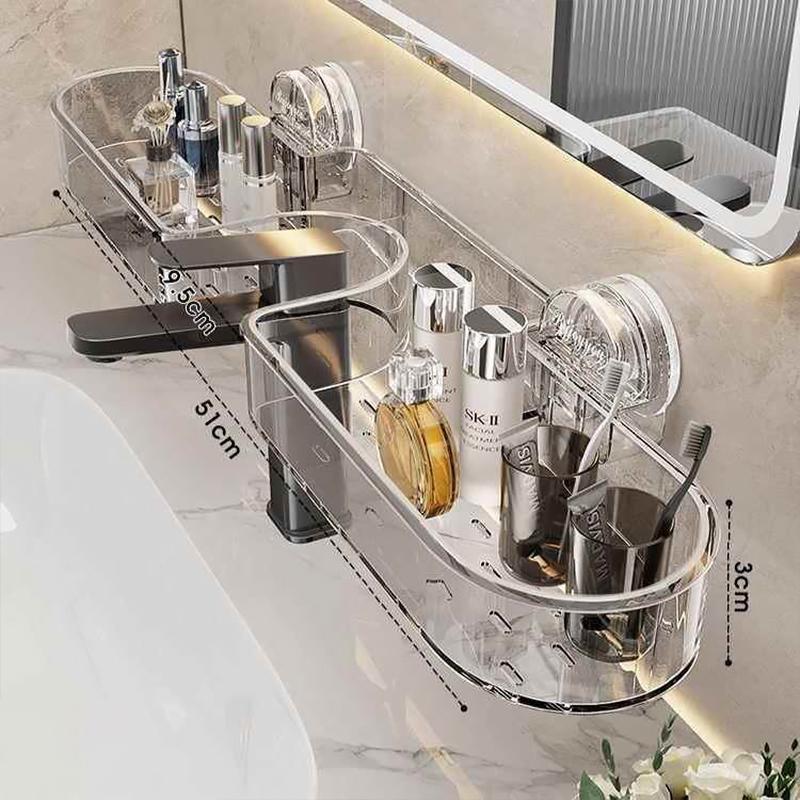 1PC Suction Cup Washbasin Storage Rack Self-Adhesive Bathroom Organizer No Drilling Required Punch-Free Installation
