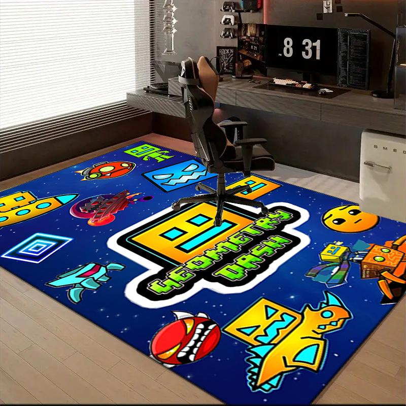 Colorful Geometry Dash Characters Rug Office Floor Mat - Machine Washable for Bedroom, bedroom, livingroom, Room Decor Fan Gifts Christmas