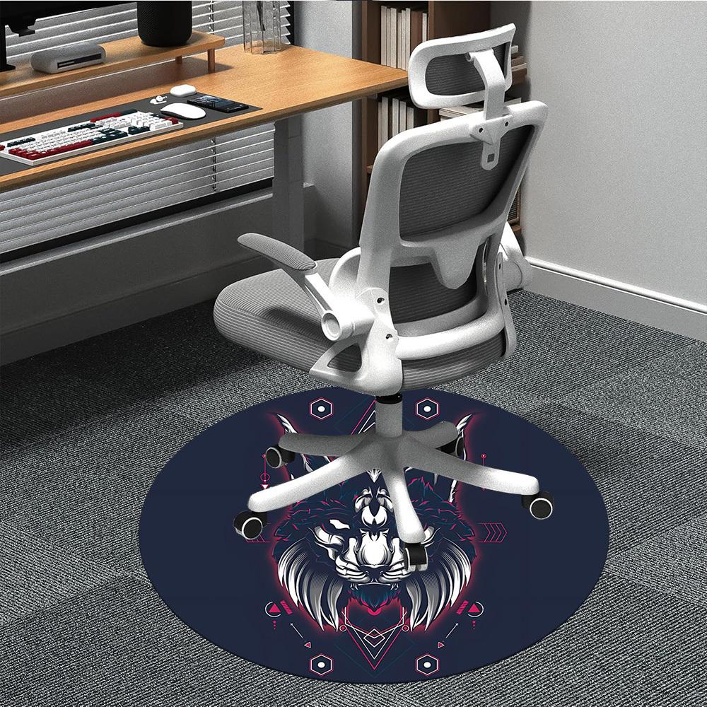 

1pc Wolf Spirit Office Round Area Rug, Indoor Mat Suitable For Office, Under Office Chairs Bedroom Living Room Home Decor, Room Deco 80cm